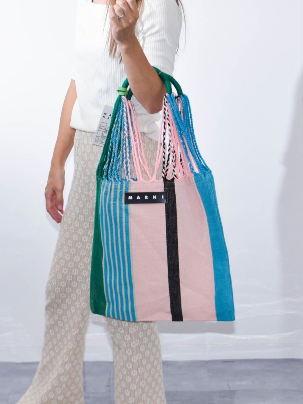 Marni Pink, Blue & Green Striped Tote